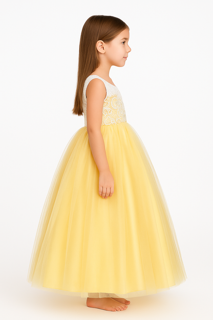 Pastel Yellow Embroidered Princess Ball Gown for Girls