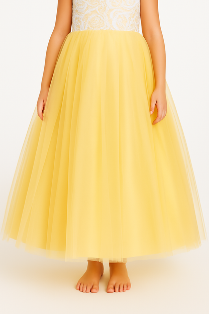 Pastel Yellow Embroidered Princess Ball Gown for Girls