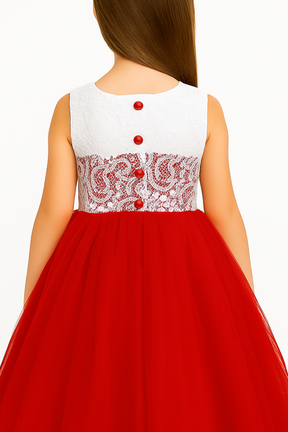 Girls Red & White Lace Princess Party Gown