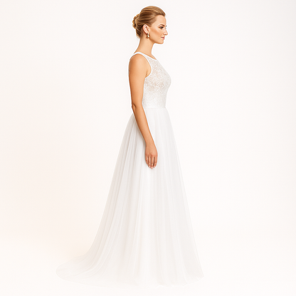 Elegant Women Net Fit & Flare Maxi Dress – Layered Tulle Party & Evening Gown white