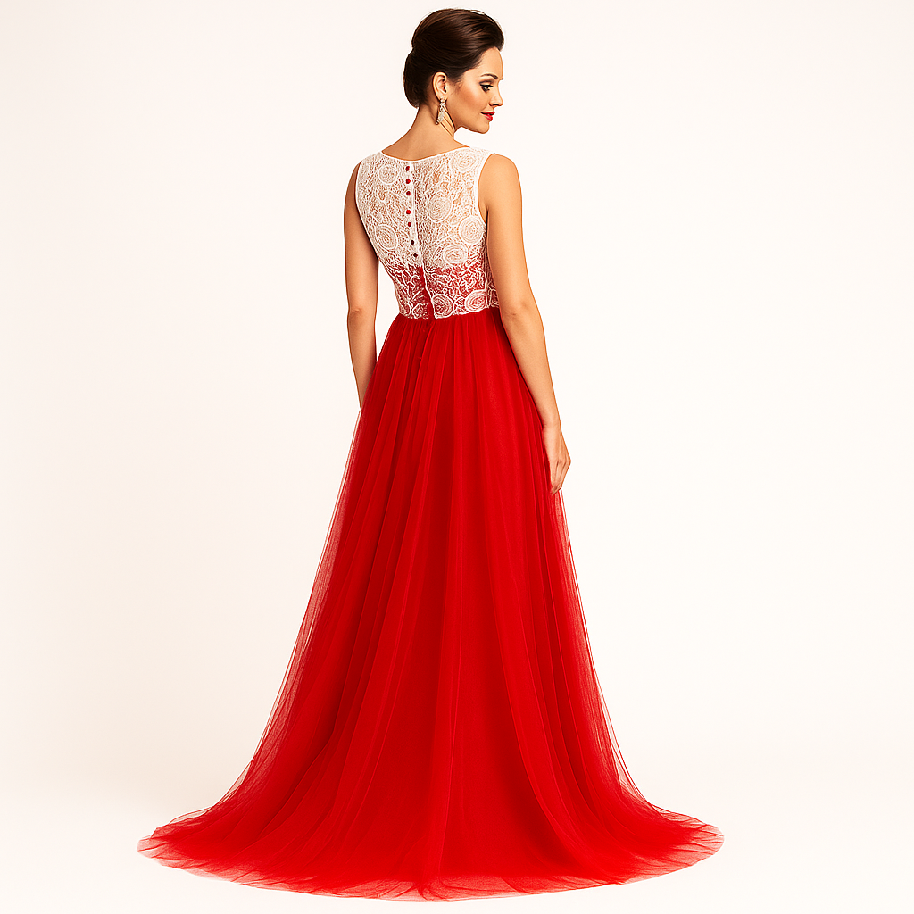 Elegant Women Net Fit & Flare Maxi Dress – Layered Tulle Party & Evening Gown red