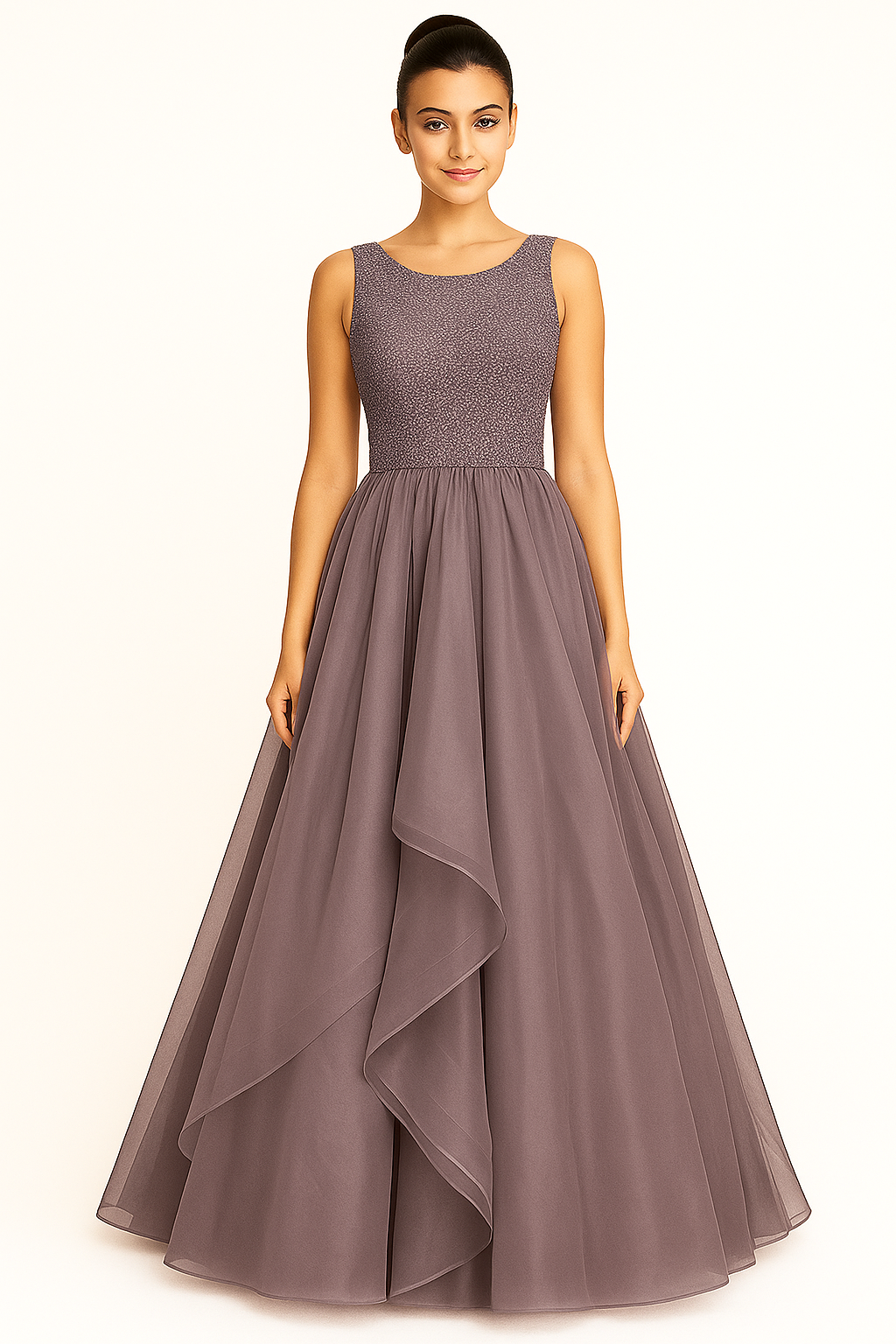 Elegant Women Embellished Sequined Boat Neck Net Fit & Flare Maxi Dress – Party & Evening monochrome Gown