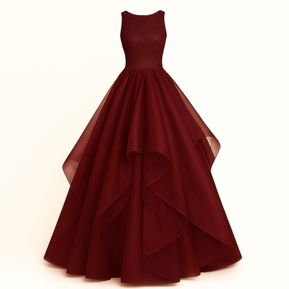 Elegant Women Embellished Sequined Boat Neck Net Fit & Flare Maxi Dress – Party & Evening Gown maroon