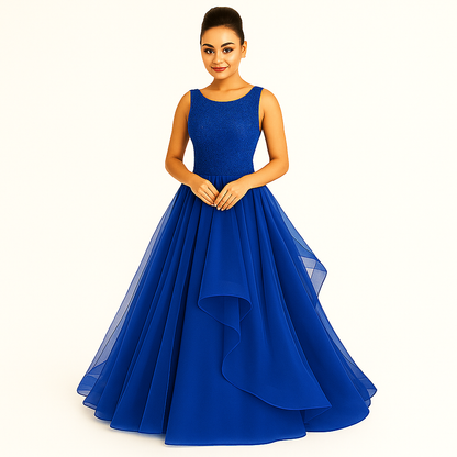 Royal Blue Layered Evening Gown for Women