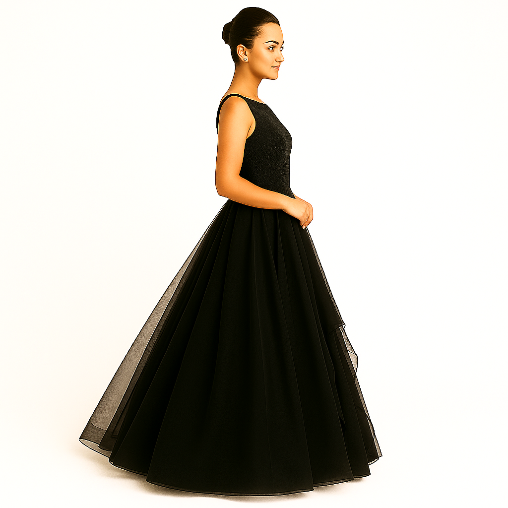 Elegant Women Embellished Sequined Boat Neck Net Fit & Flare Maxi Dress – Party & Evening Gown black