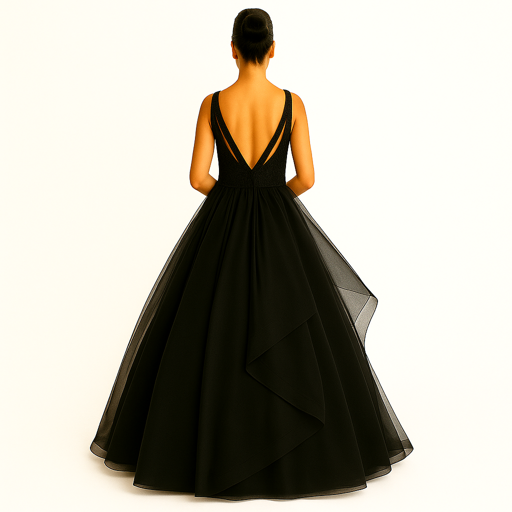 Elegant Women Embellished Sequined Boat Neck Net Fit & Flare Maxi Dress – Party & Evening Gown black