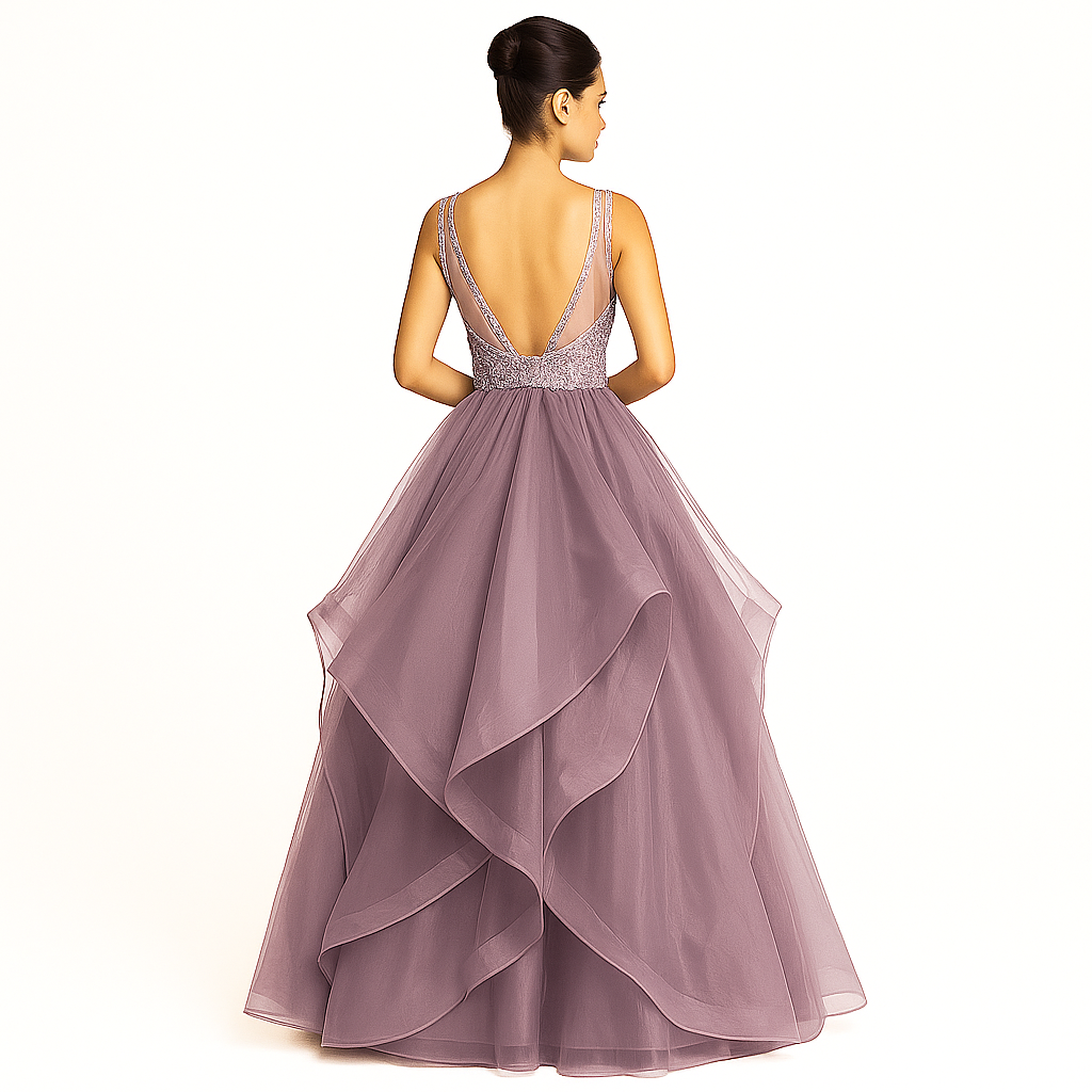 Elegant Women Embellished Sequined Boat Neck Net Fit & Flare Maxi Dress – Party & Evening monochrome Gown