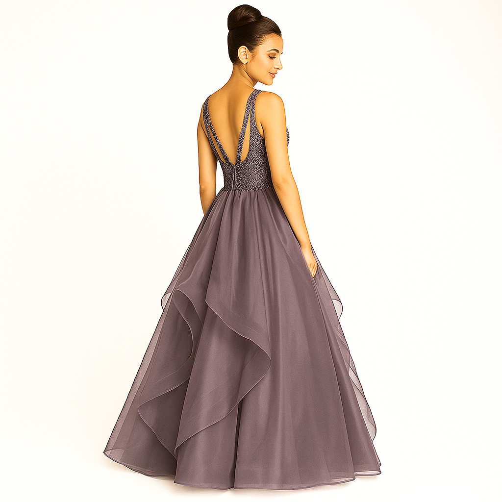Elegant Women Embellished Sequined Boat Neck Net Fit & Flare Maxi Dress – Party & Evening monochrome Gown