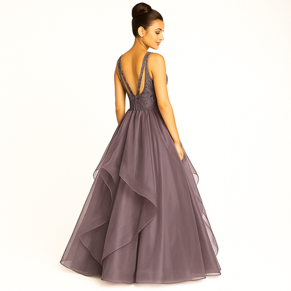 Elegant Women Embellished Sequined Boat Neck Net Fit & Flare Maxi Dress – Party & Evening monochrome Gown