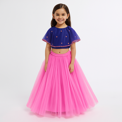 Girls Party Wear Set – Crop Top & Skirt Combo for Kids (Blue purple)
