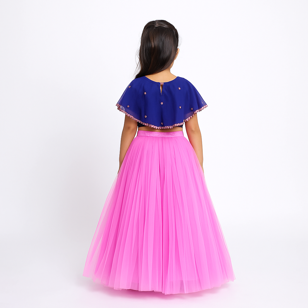 Girls Party Wear Set – Crop Top & Skirt Combo for Kids (Blue purple)