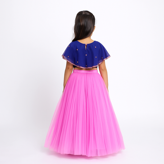 Girls Party Wear Set – Crop Top & Skirt Combo for Kids (Blue purple)