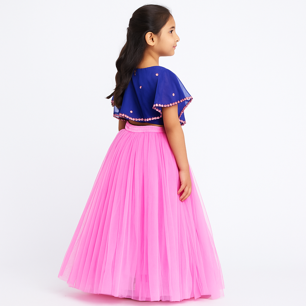 Girls Party Wear Set – Crop Top & Skirt Combo for Kids (Blue purple)