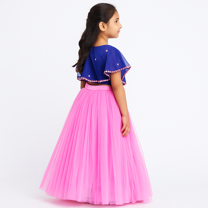 Girls Party Wear Set – Crop Top & Skirt Combo for Kids (Blue purple)