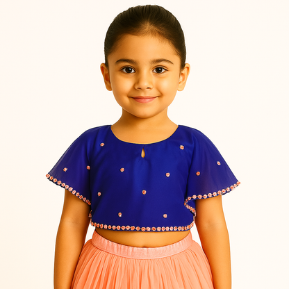 Girls Party Wear Set – Crop Top & Skirt Combo for Kids (Blue Peach)