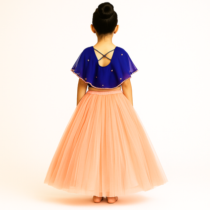 Girls Party Wear Set – Crop Top & Skirt Combo for Kids (Blue Peach)