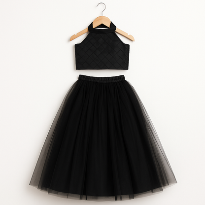 Girls Party Wear Set – Crop Top & Skirt Combo for Kids (black)