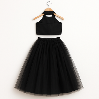 Girls Party Wear Set – Crop Top & Skirt Combo for Kids (black)