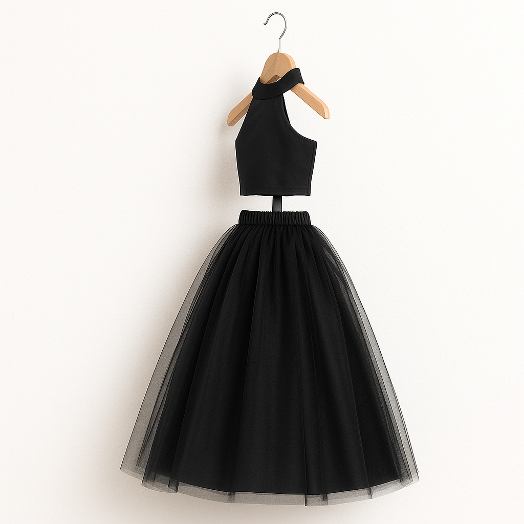 Girls Party Wear Set – Crop Top & Skirt Combo for Kids (black)