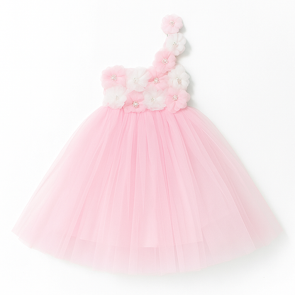 Girls Floral Off Shoulder Net Fit & Flare Dress – Party Wear