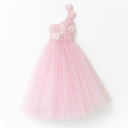 Girls Floral Off Shoulder Net Fit & Flare Dress – Party Wear