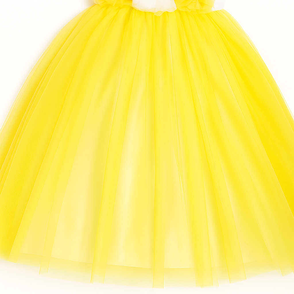 Lemon Yellow Floral One-Shoulder Princess Tulle Dress for Girls