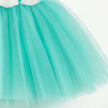 Mint Green One-Shoulder Floral Tulle Dress for Girls