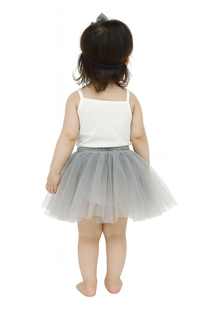 Baby Girl Dress Set – Trendy Top & Skirt for Little Girls  white and grey