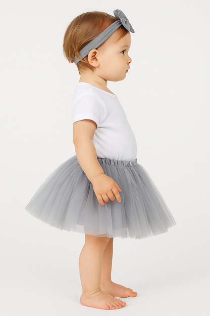 Baby Girl Dress Set – Trendy Top & Skirt for Little Girls  white and grey
