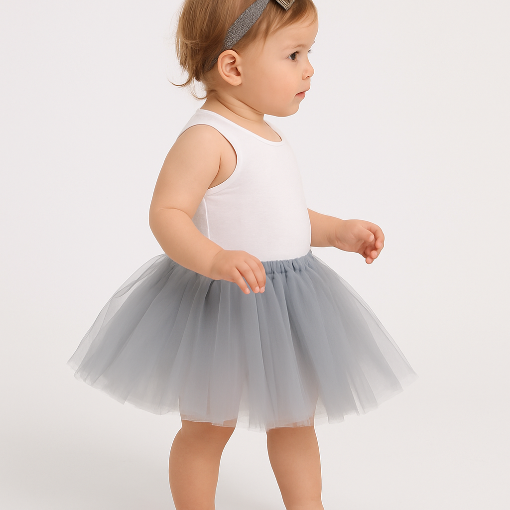 Baby Girl Dress Set – Trendy Top & Skirt for Little Girls  white and grey