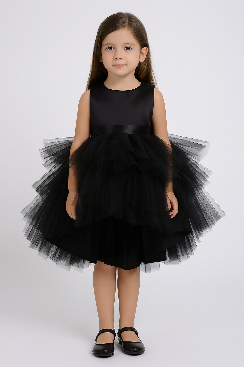 Girls Black Layered Tulle Party Dress