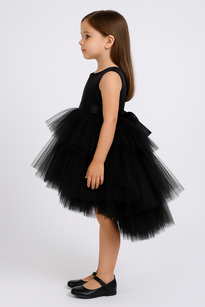 Girls Black Layered Tulle Party Dress