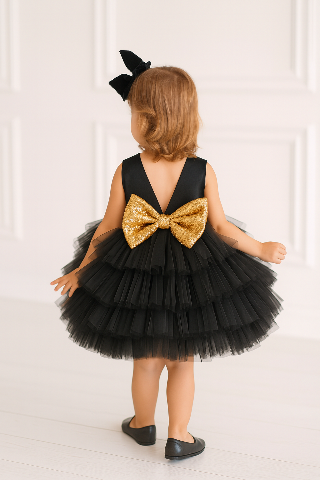 Girls Black Layered Tulle Party Dress