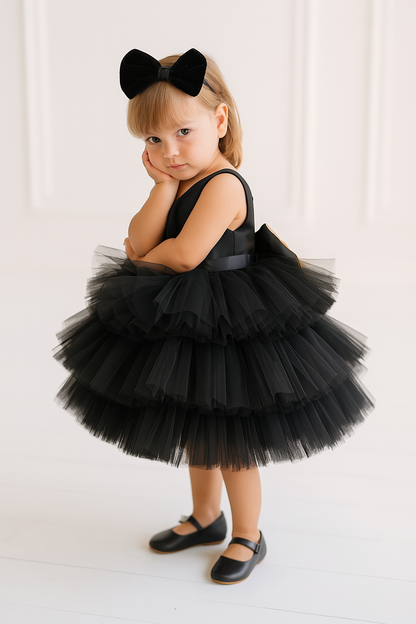 Girls Black Layered Tulle Party Dress