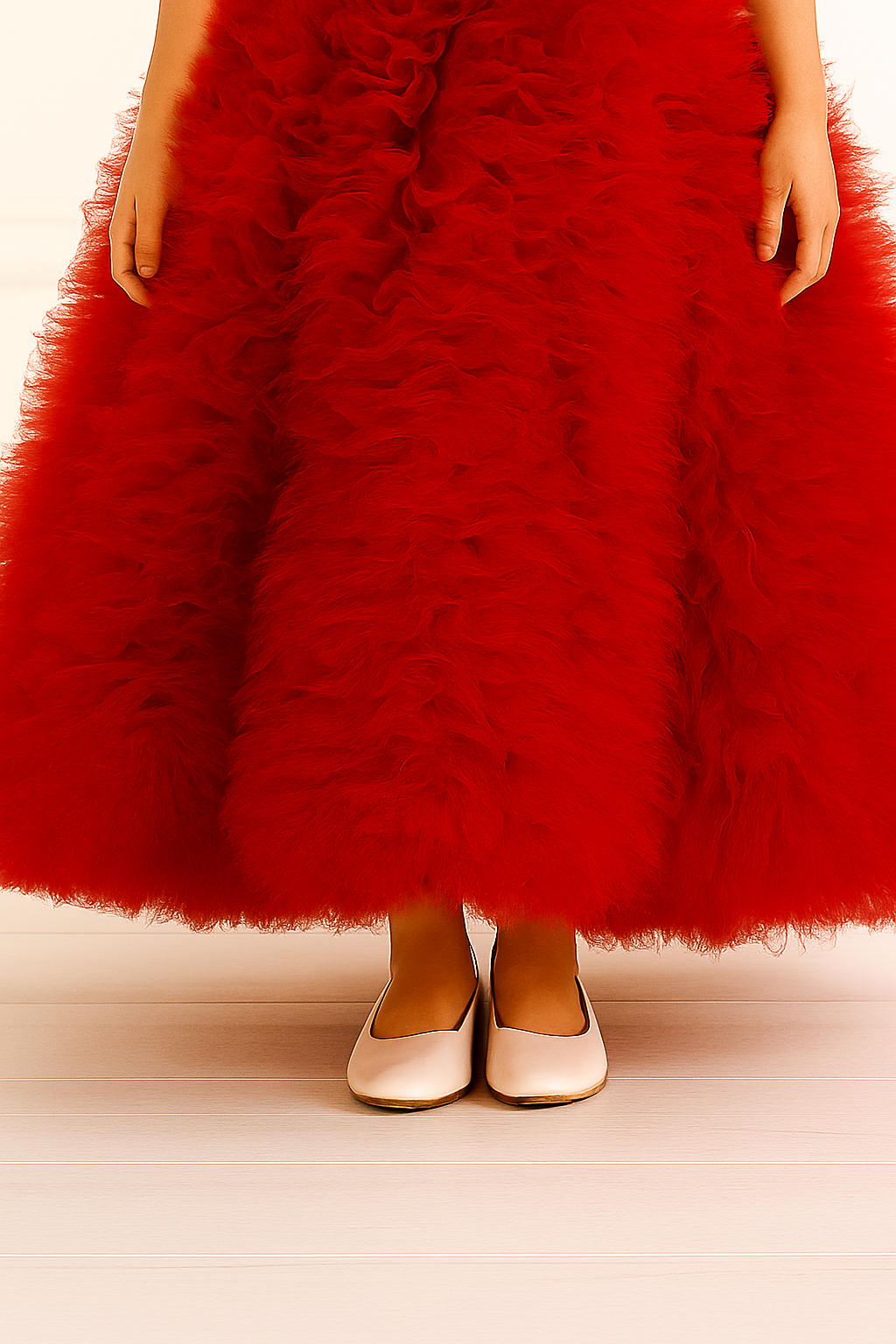 Ruby Red One-Shoulder Fluffy Princess Ball Gown for Girls