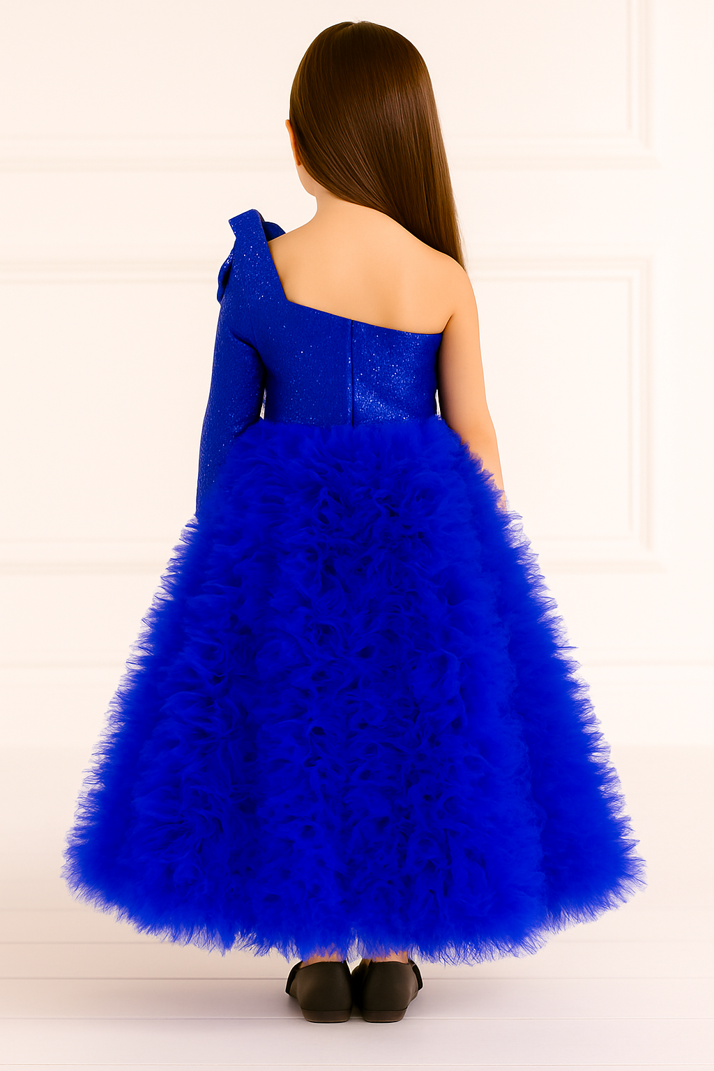 Royal Blue One-Shoulder Fluffy Princess Ball Gown for Girls