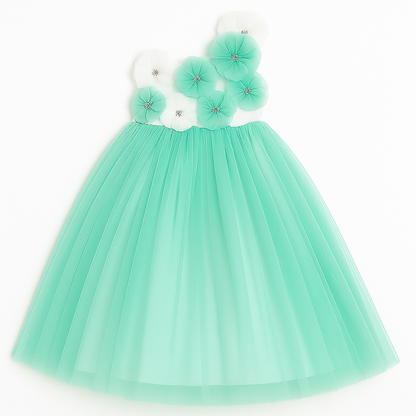 Girls Floral Off Shoulder Net Fit & Flare Dress – Party Wear