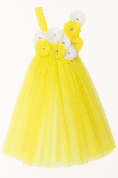 Girls Floral Off Shoulder Net Fit & Flare Dress – Party Wear