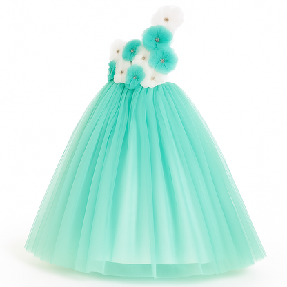 Girls Floral Off Shoulder Net Fit & Flare Dress – Party Wear