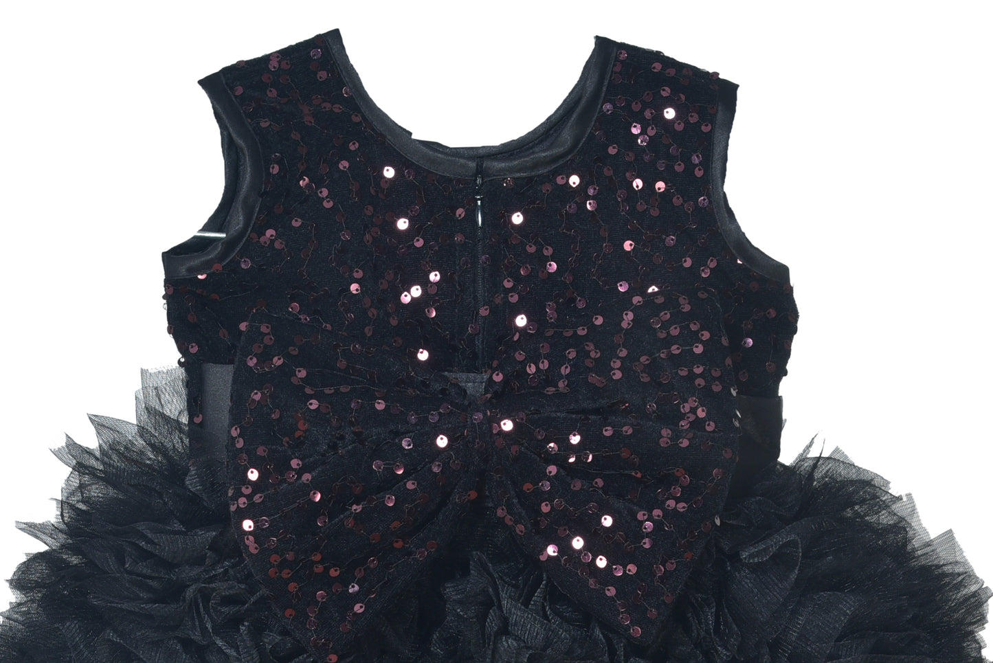 Midnight Black Sequin Feather Party Dress for Girls