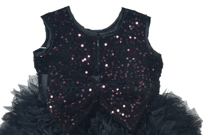 Midnight Black Sequin Feather Party Dress for Girls