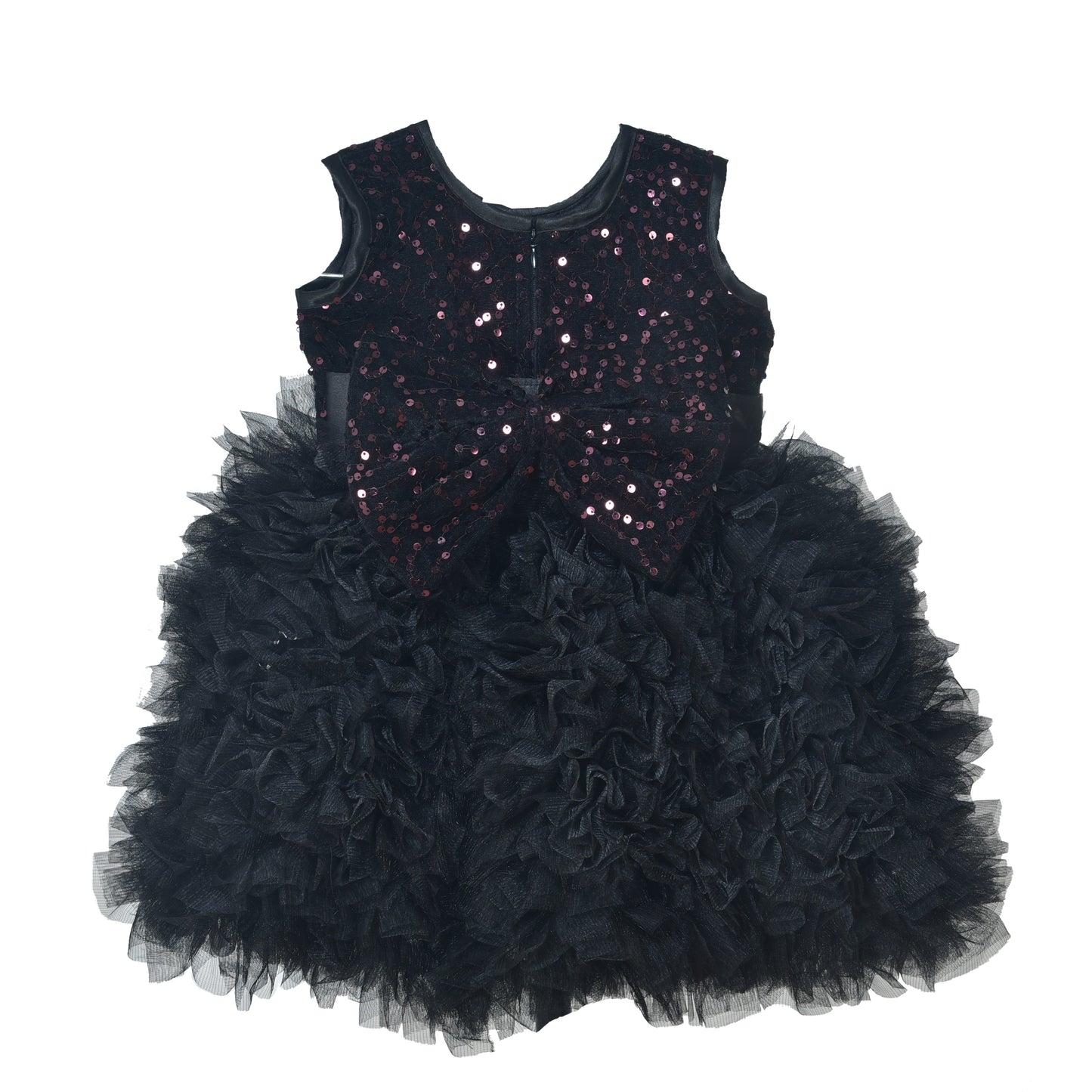 Midnight Black Sequin Feather Party Dress for Girls