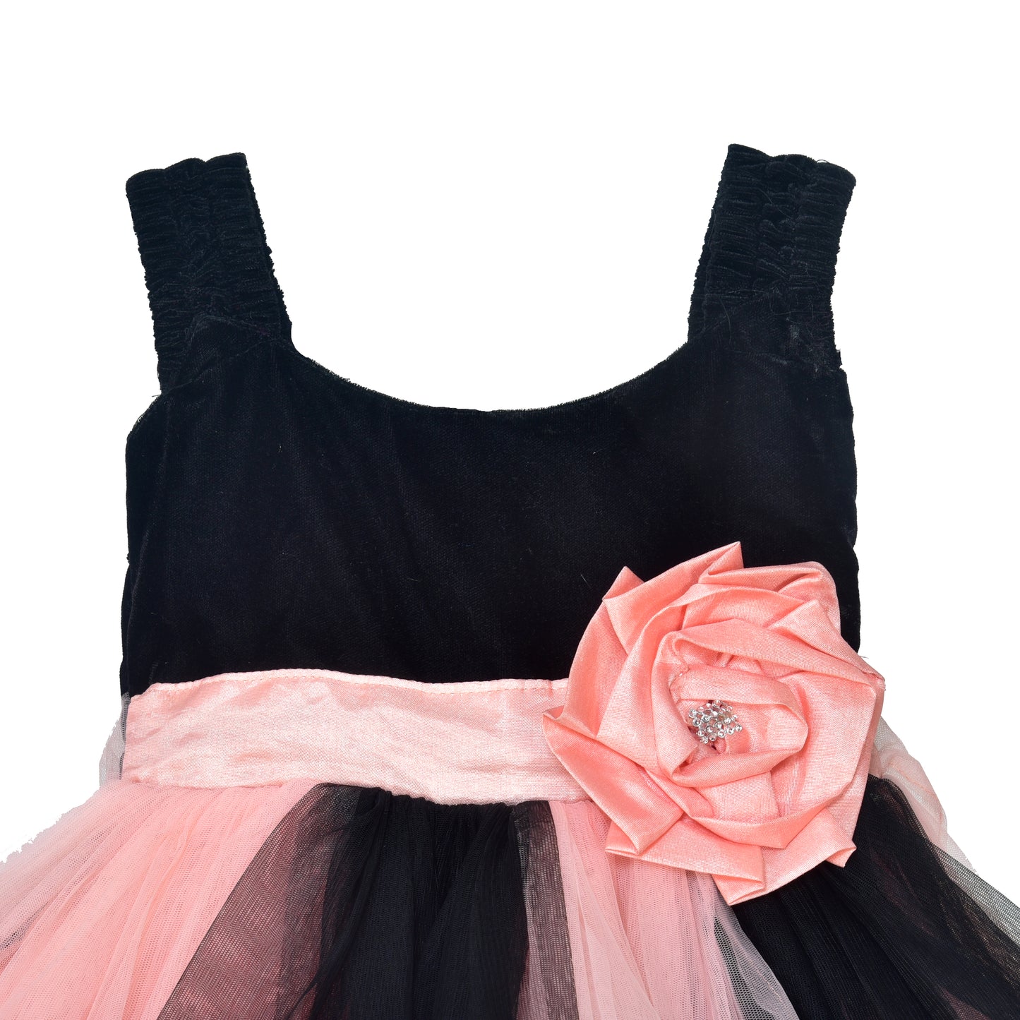 Baby Girls Black & Peach Net Party Dress with Headband
