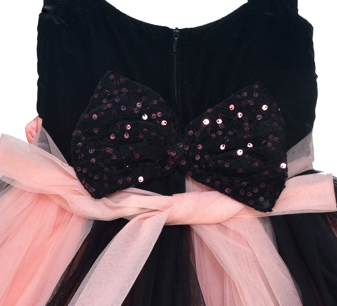 Baby Girls Black & Peach Net Party Dress with Headband