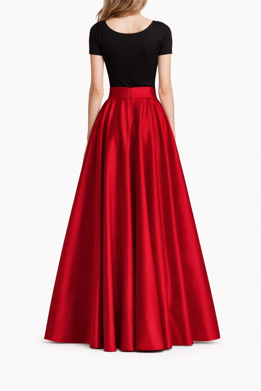 Women Satin A-Line Skirt – Trendy High Waist Party & Casual Wear red