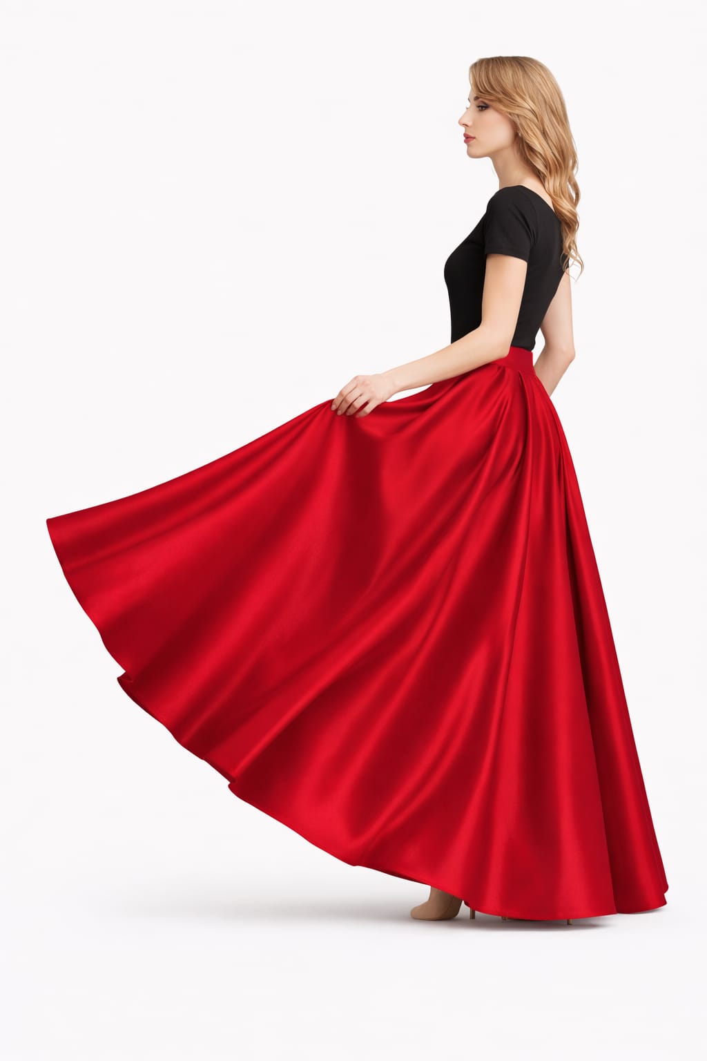 Women Satin A-Line Skirt – Trendy High Waist Party & Casual Wear red