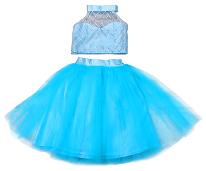 Girls Party Wear Set – Crop Top & Skirt Combo for Kids (Sky Blue)