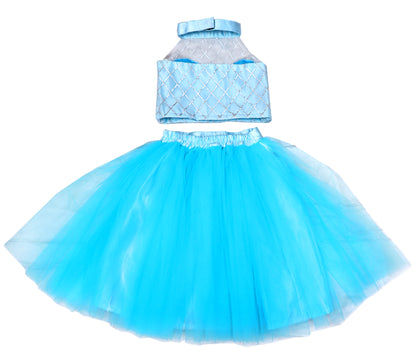 Girls Party Wear Set – Crop Top & Skirt Combo for Kids (Sky Blue)