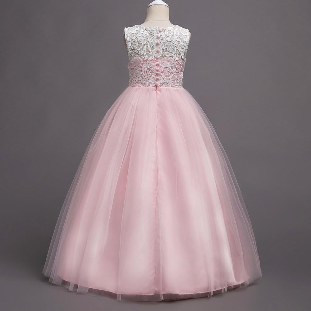 Girls Baby Pink Lace Princess Party Gown