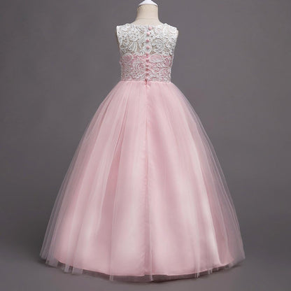 Girls Baby Pink Lace Princess Party Gown